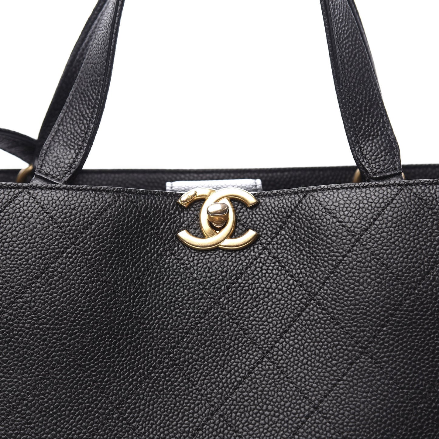 Caviar Stitched Large Shopping Tote Bag Black