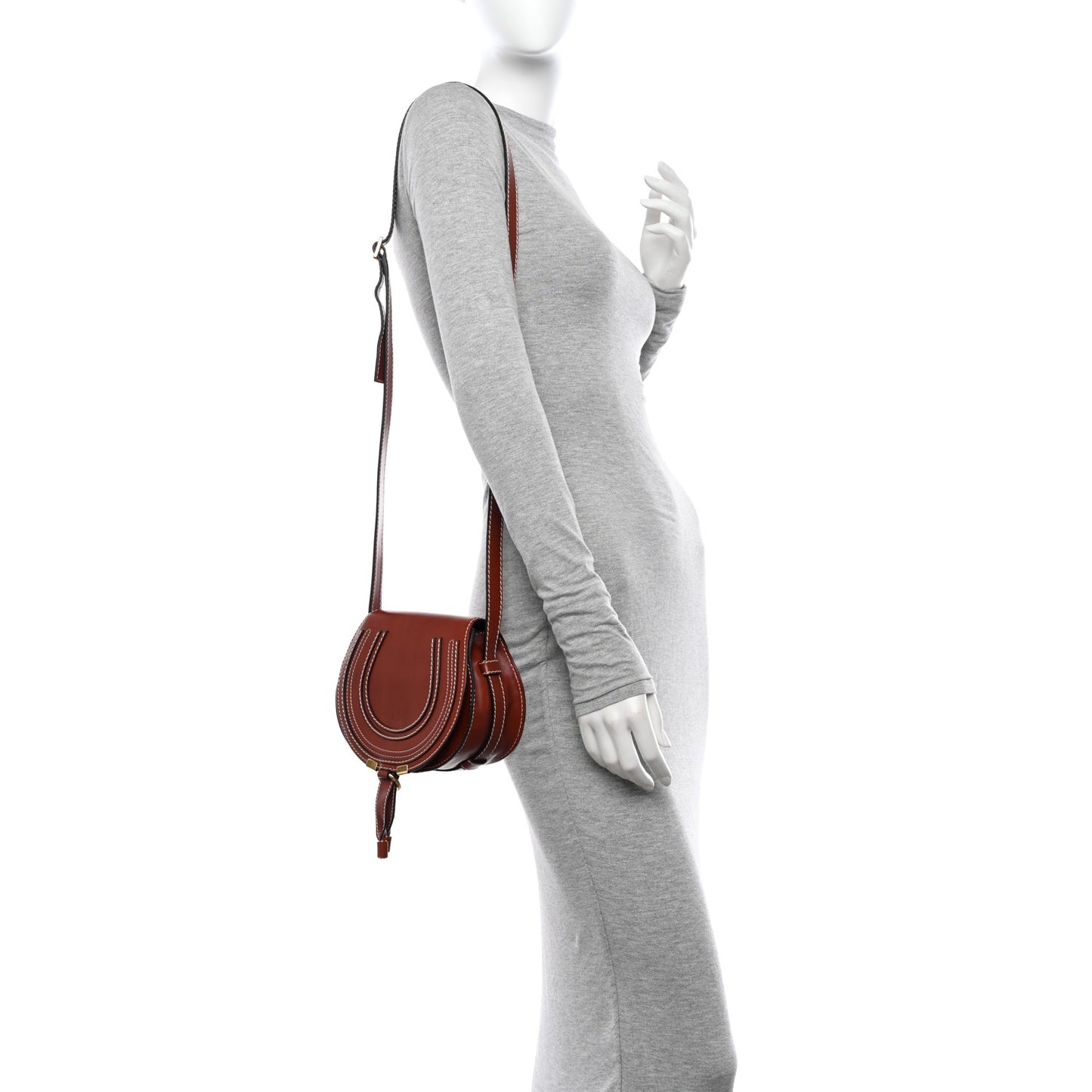 Shiny Calfskin Small Marcie Saddle Bag Brown