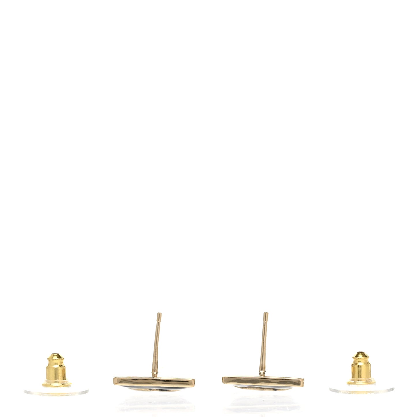 Metal Enamel CC Square Earrings Gold Black White
