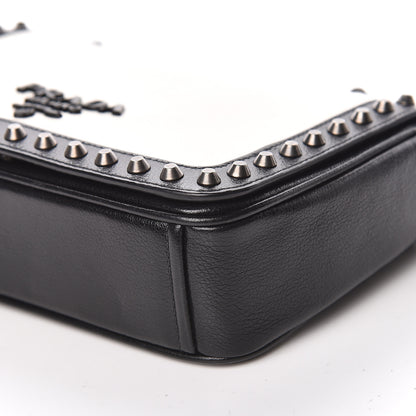 Prada Glace Calfskin Studded Crossbody White Black 9 of 10