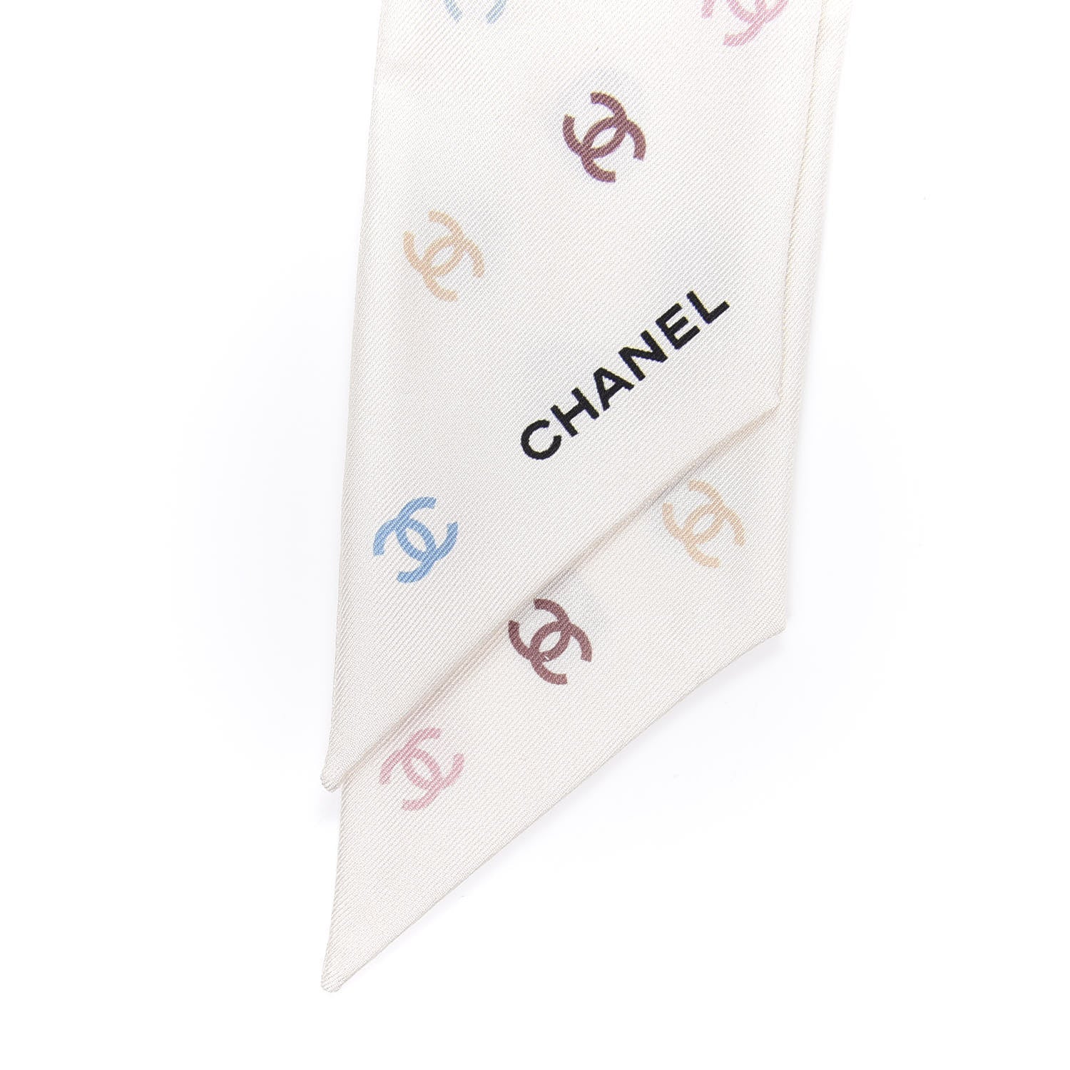 Chanel Silk Heart CC Slim Bandeau Scarf Ivory 2 of 4