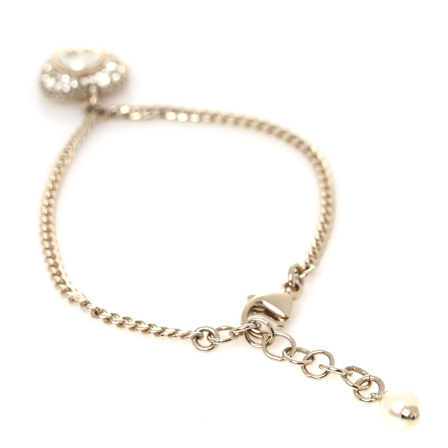 Crystal Pearl Chain Heart Bracelet Gold