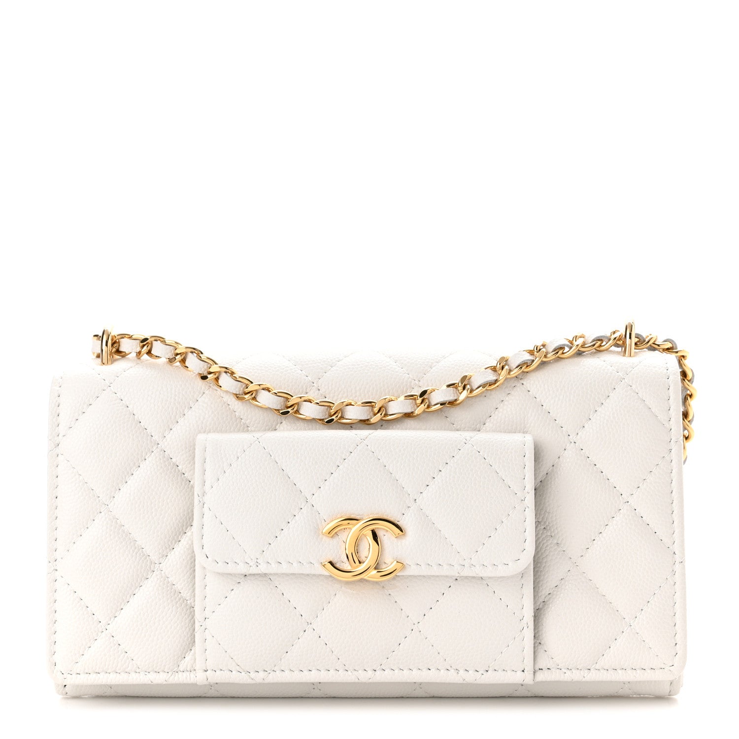Chanel Caviar Quilted Pocket Twins Clutch With Chain White 1 of 12