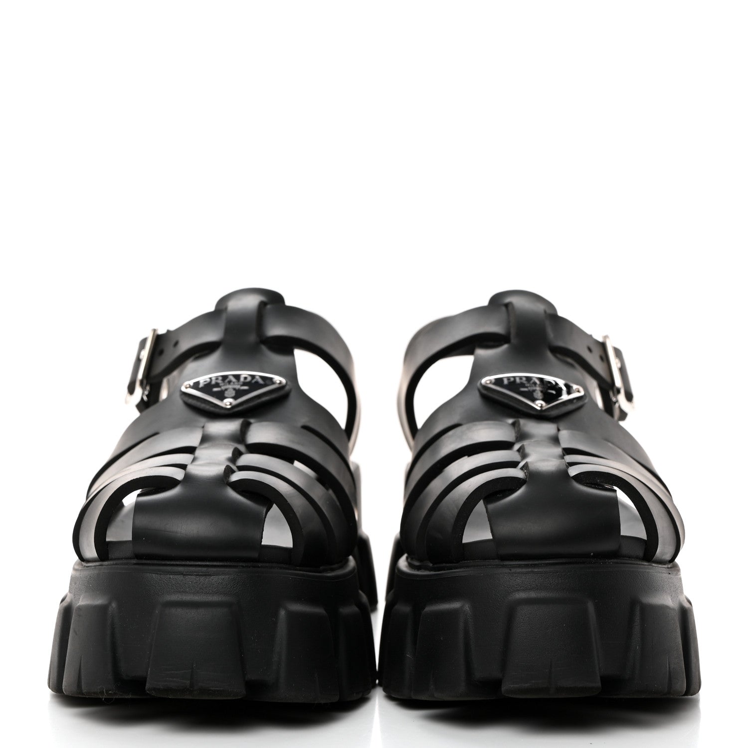 Prada Foam Rubber Triangle Logo Monolith 55mm Cage Sandals 40 Black 2 of 9