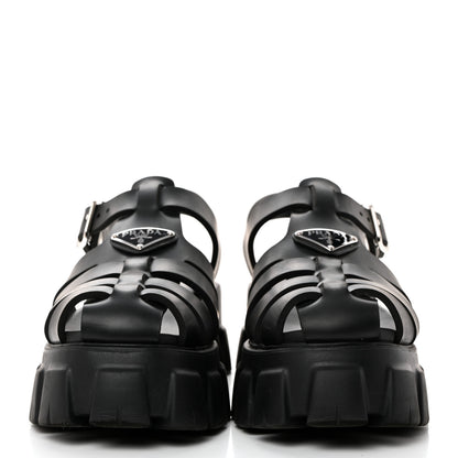 Prada Foam Rubber Triangle Logo Monolith 55mm Cage Sandals 40 Black 2 of 9
