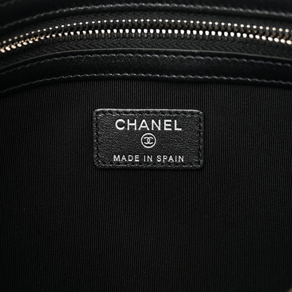 Chanel Metallic Caviar Chevron Quilted Vintage Mademoiselle Large Zip Pouch Charcoal 6 of 8