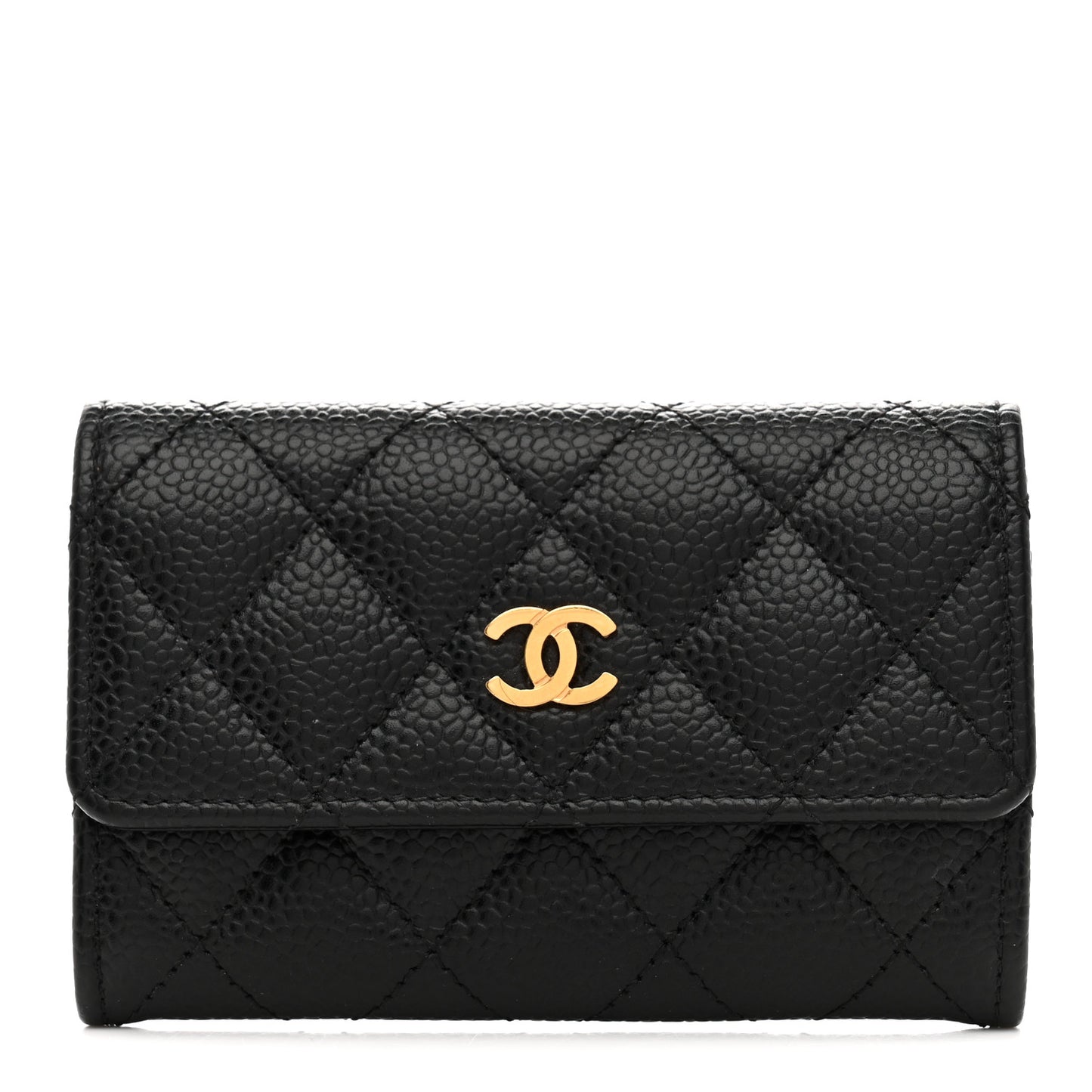 Caviar Quilted Flap Card Holder Black