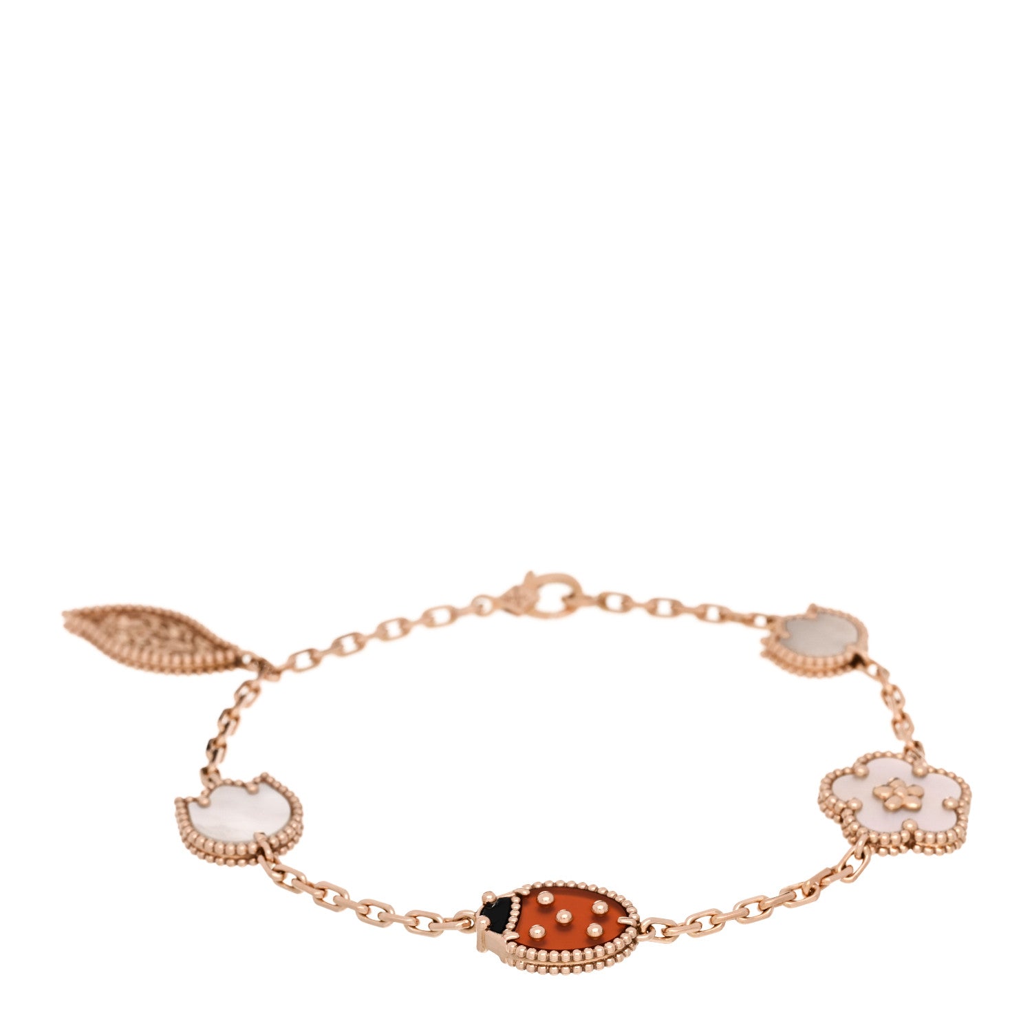 Van Cleef & Arpels 18K Rose Gold Carnelian Mother of Pearl Onyx 5 Motifs Lucky Spring Bracelet 1 of 5
