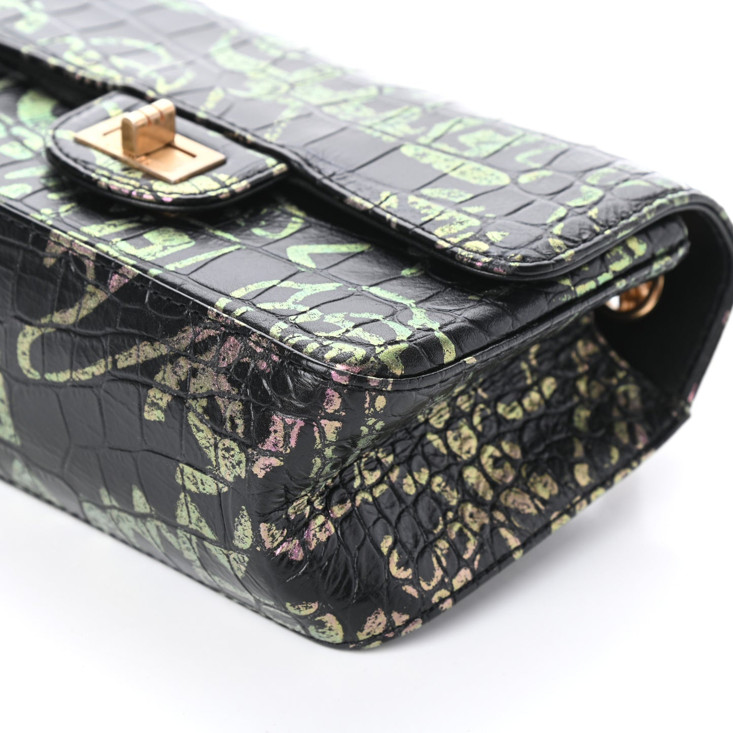 Calfskin Crocodile Embossed Graffiti 2.55 Mini Cocodile Reissue Flap Black Pink