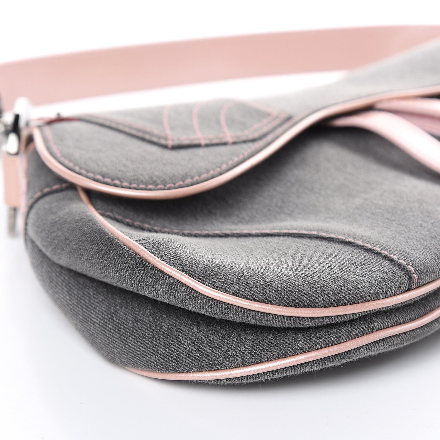Christian Dior Patent Denim Jeans Saddle Bag Grey Pink 8 of 10