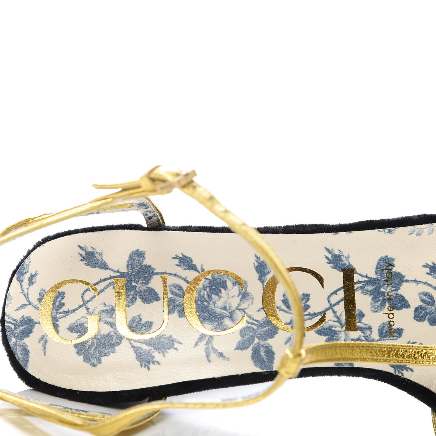 Gucci Velvet Nappa Elias T-Strap Platform High Heel Sandals 37.5 Black Gold 7 of 9