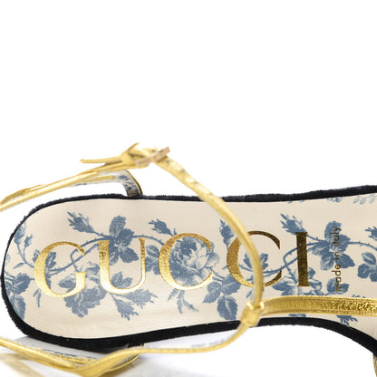 Gucci Velvet Nappa Elias T-Strap Platform High Heel Sandals 37.5 Black Gold 7 of 9