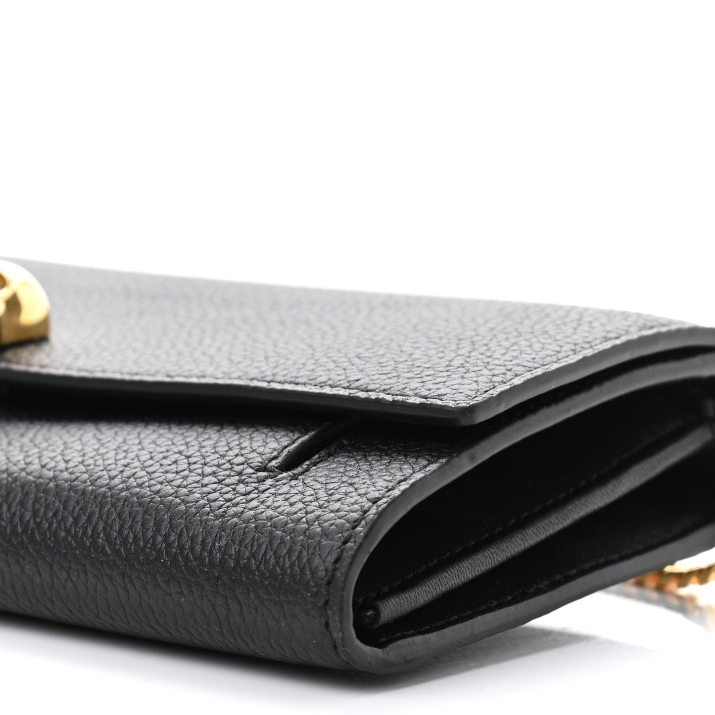 Pebbled Calfskin Skull Wallet on Chain Black