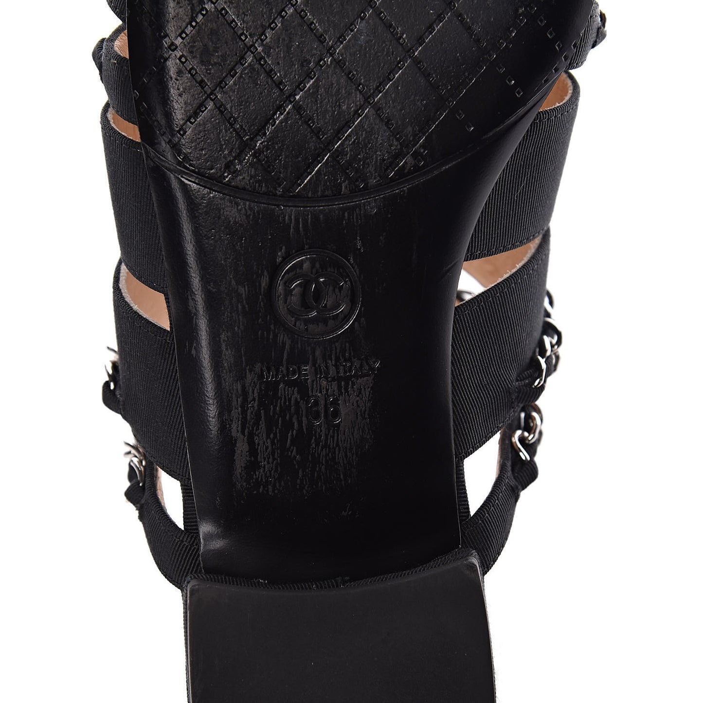 Grosgrain Chain Sandals 36 Black