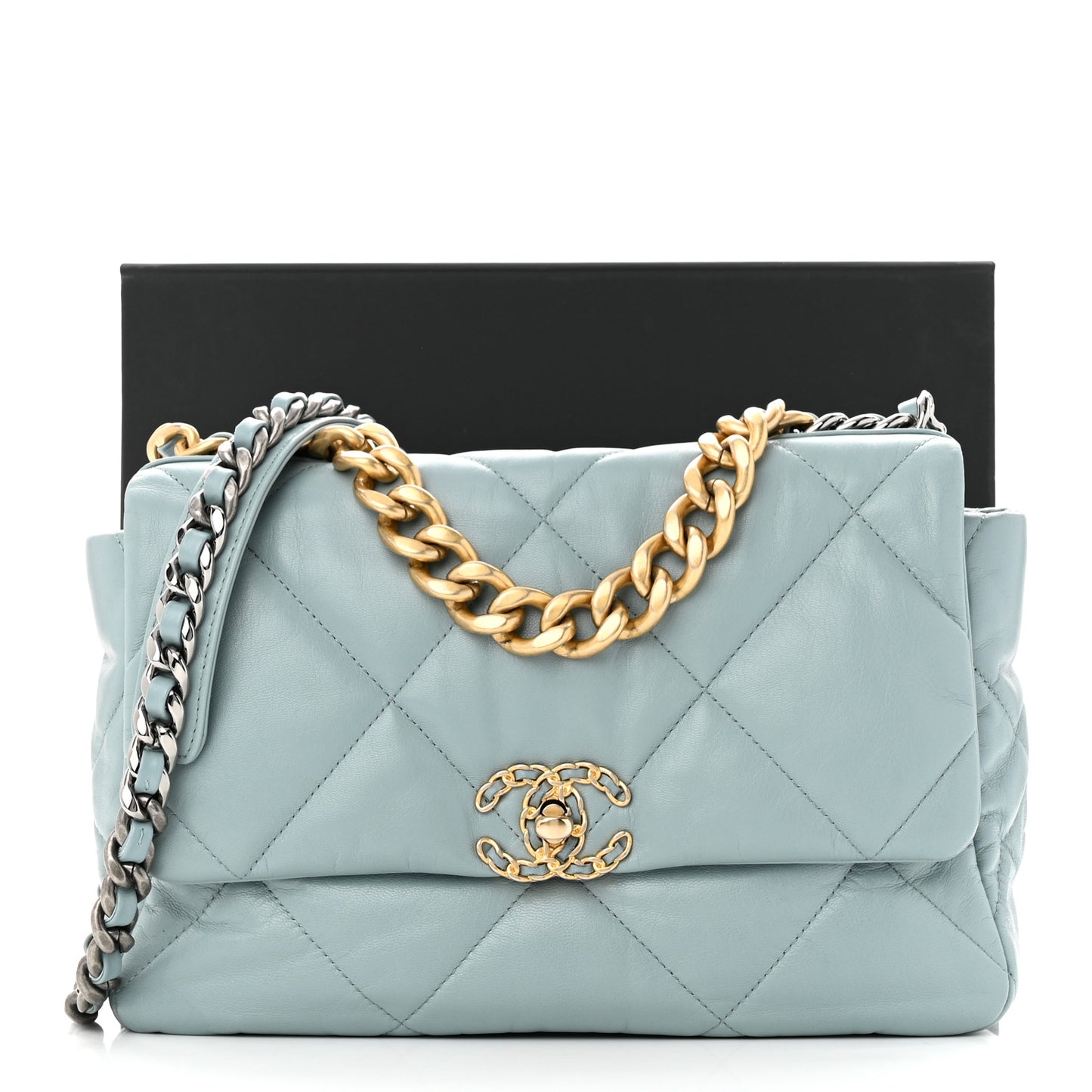Lambskin Quilted Large Chanel 19 Flap Light Blue