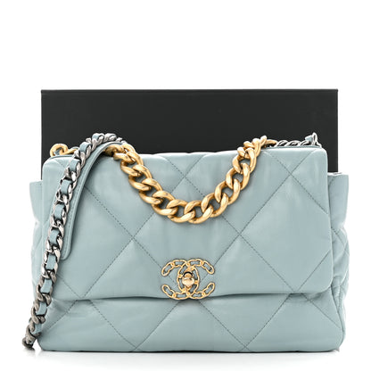 Chanel Lambskin Quilted Large Chanel 19 Flap Light Blue 11 of 11