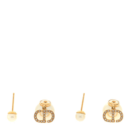 Christian Dior Pearl Crystal Tribal CD Drop Earrings Gold 3 of 5