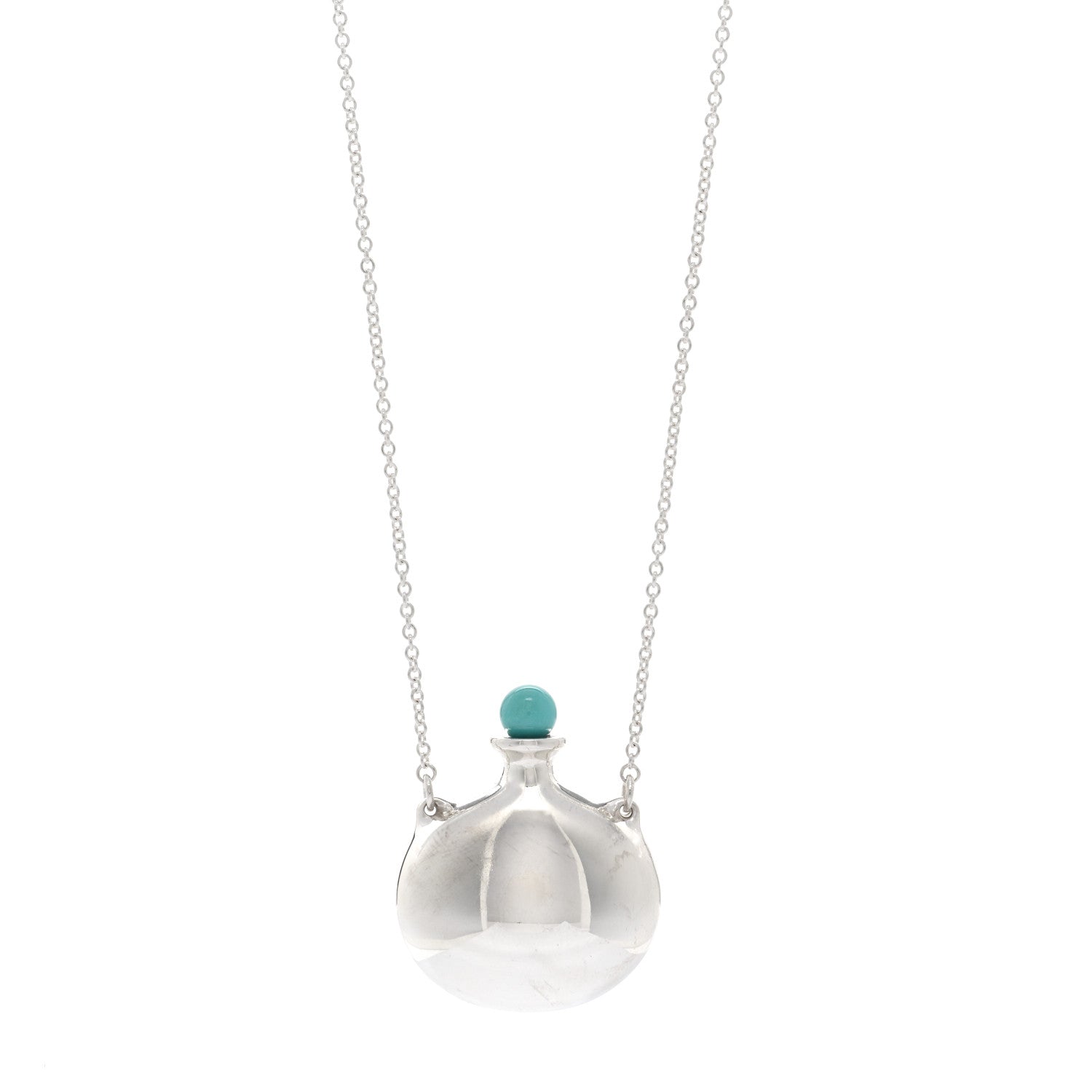 Tiffany Sterling Silver Turquoise Elsa Peretti Round Bottle Pendant Necklace 1 of 4