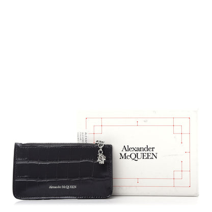 Alexander McQueen Calfskin Crocodile Embossed Card Holder Wallet Grey 8 of 8