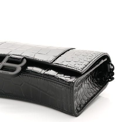 Balenciaga Shiny Calfskin Monochrome Crocodile Embossed Hourglass Chain Bag Black 9 of 9