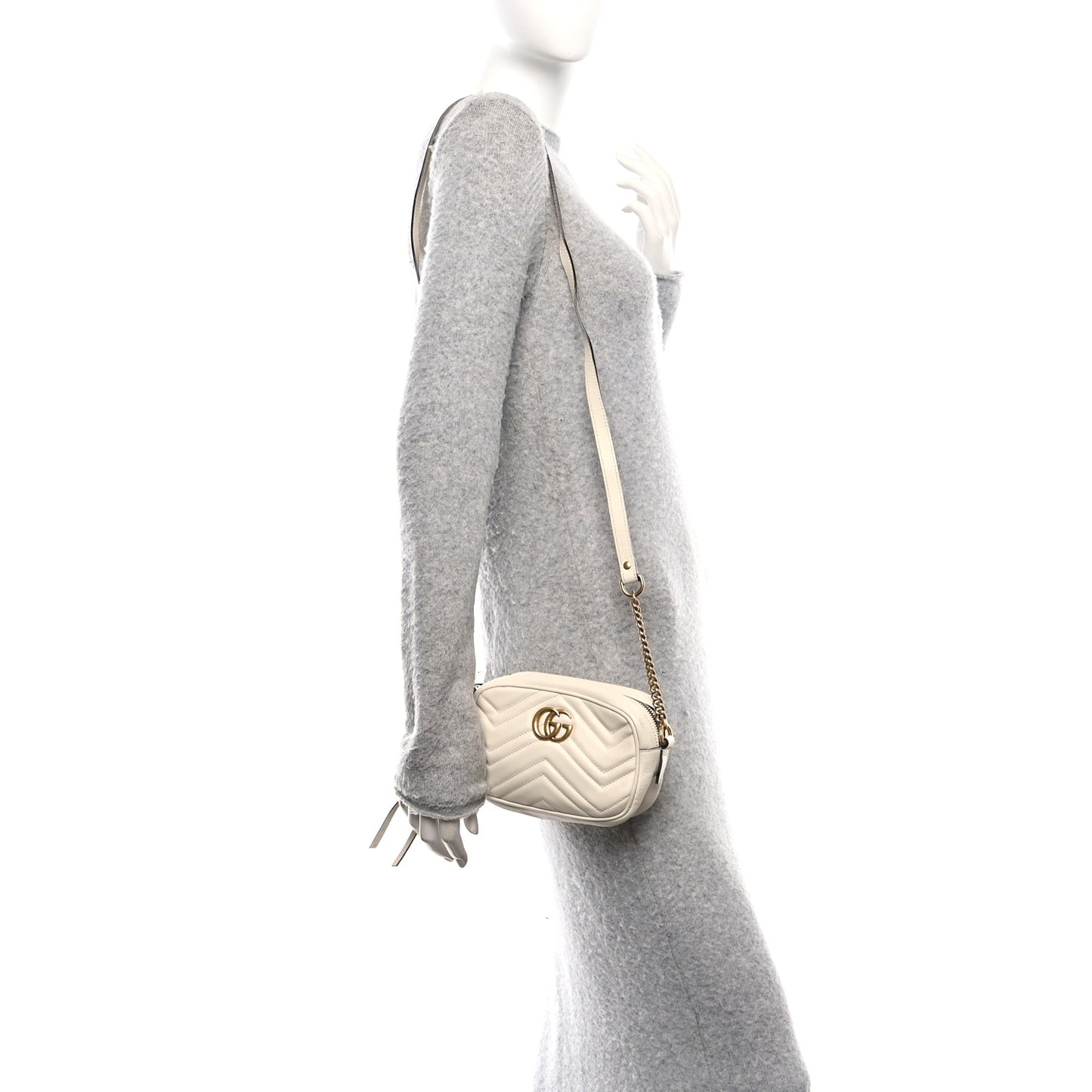 Calfskin Matelasse Mini GG Marmont Chain Shoulder Bag White
