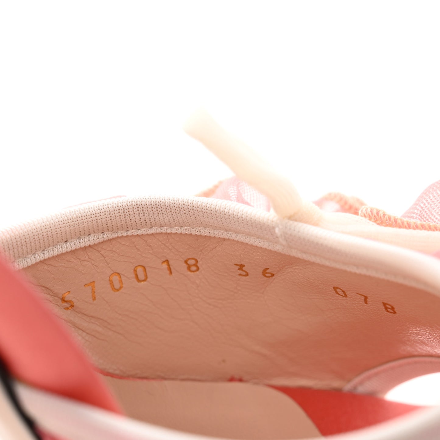 Tulle Ruffle Mid Heel Slingback Sandals 36 Peach White