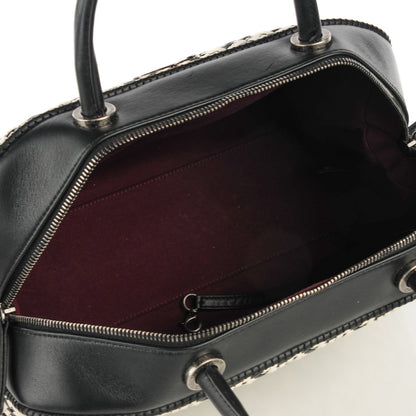 Chanel Calfskin Woven Bowling Bag Black White 5 of 7