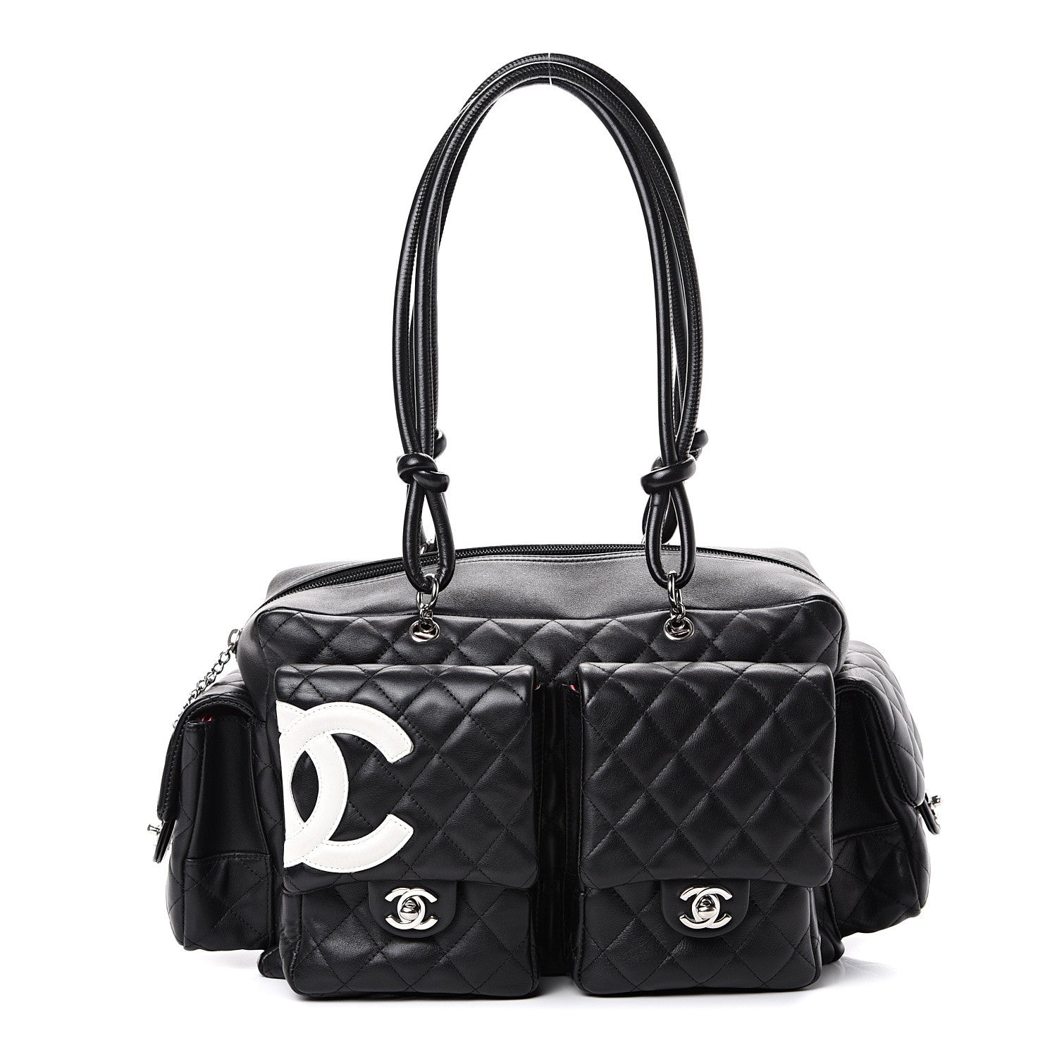 Chanel Calfskin Quilted Large Cambon Multipocket Reporter Black White 1 of 15
