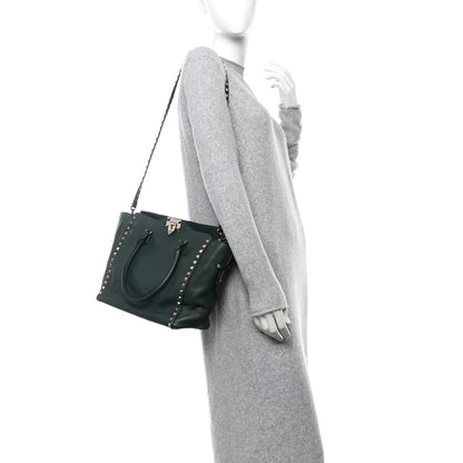 Valentino Garavani Vitello Rockstud Double Handle Tote  Smeraldo 2 of 11