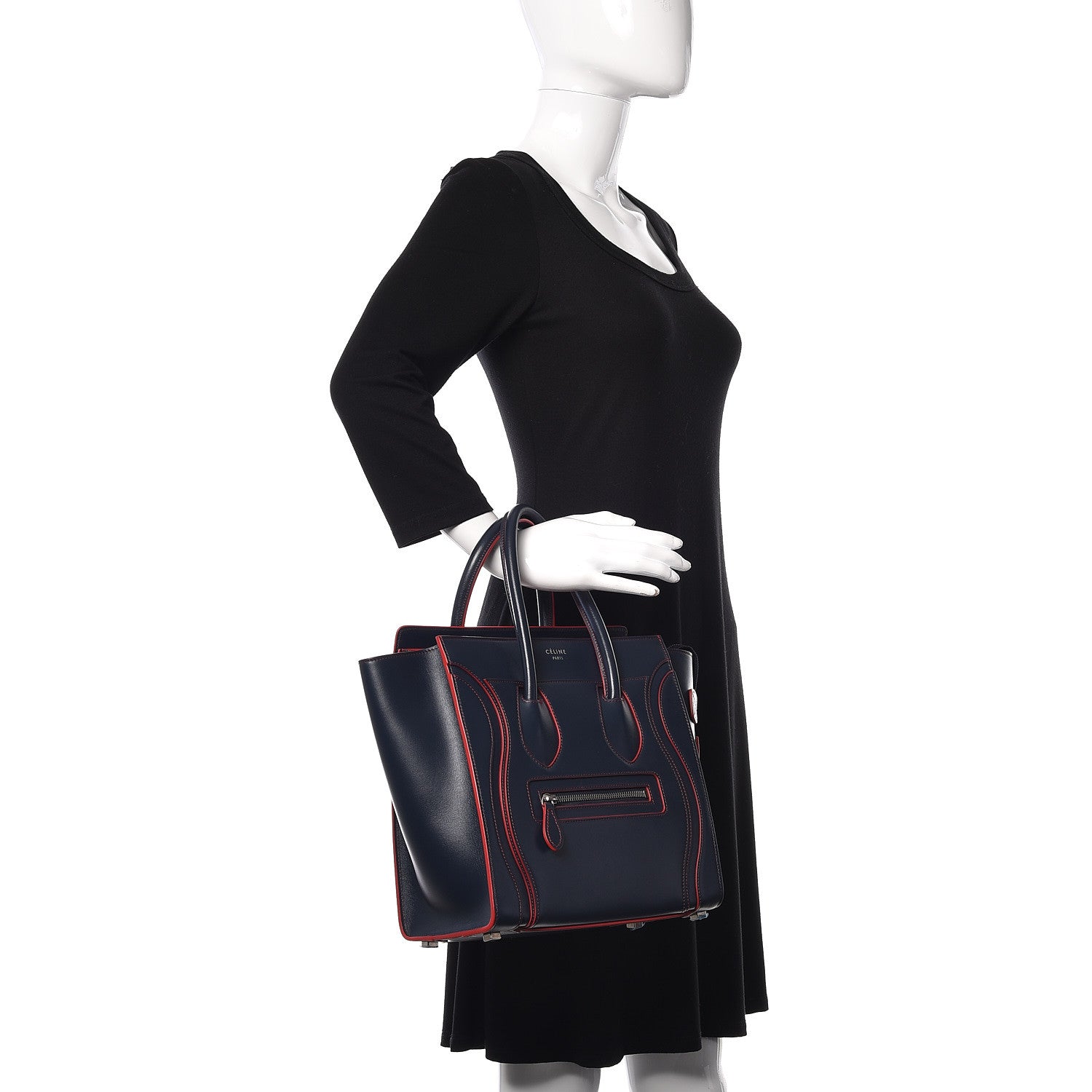 Celine Satin Debossed Calfskin Micro Luggage Navy Blue 2 of 10