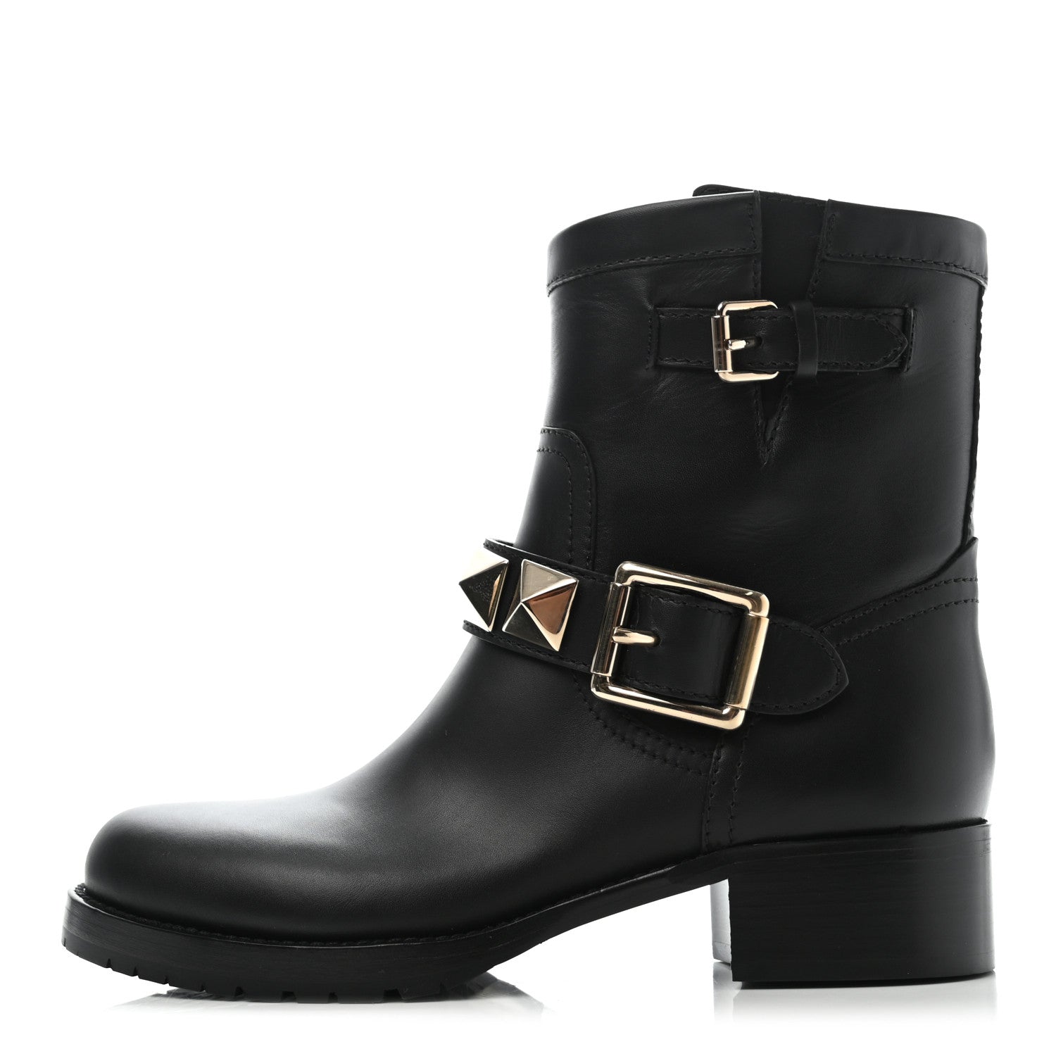 Valentino Garavani Calfskin Lock Studded 30mm Biker Boots 36.5 Black 1 of 10