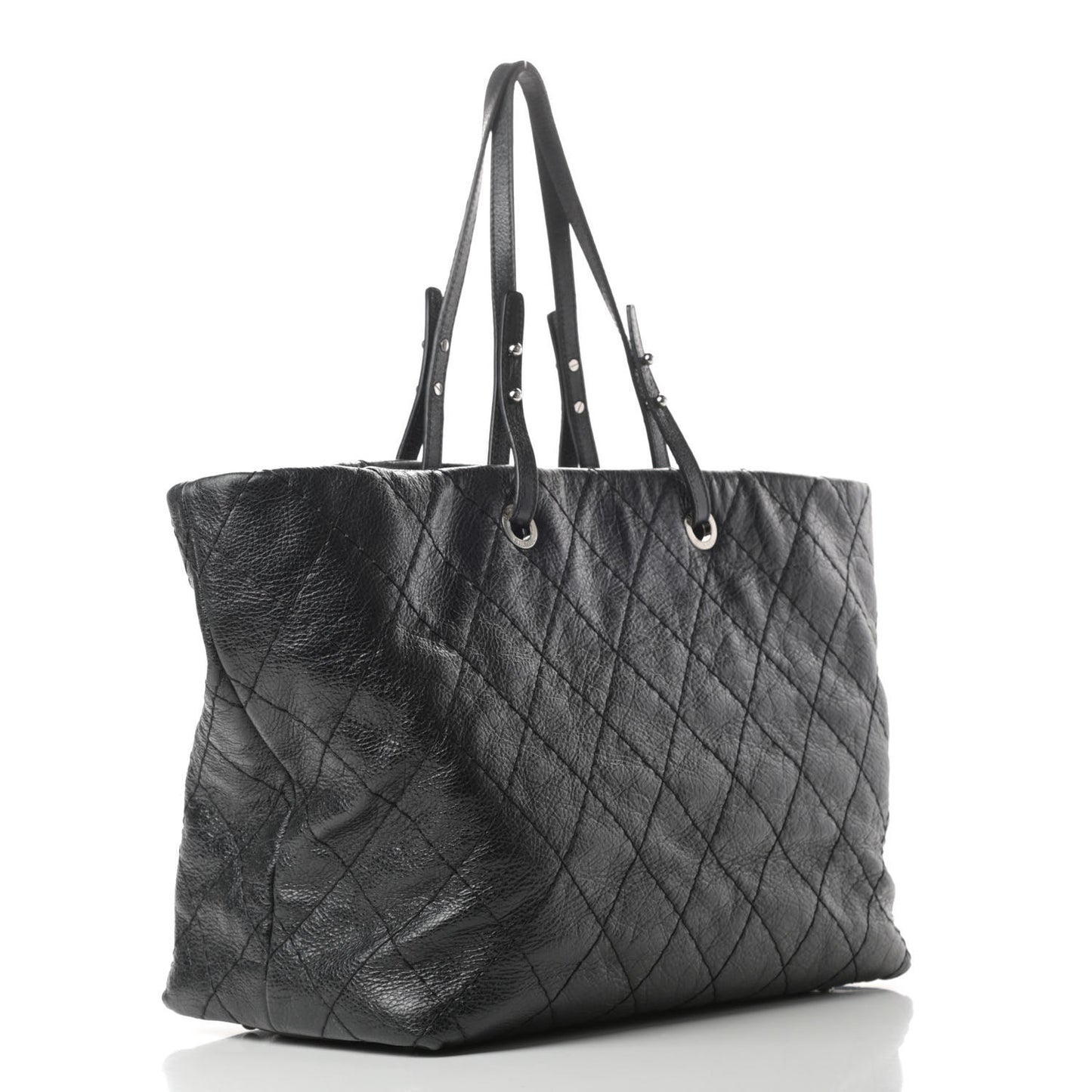 Glazed Calfskin Large On The Road Tote Black