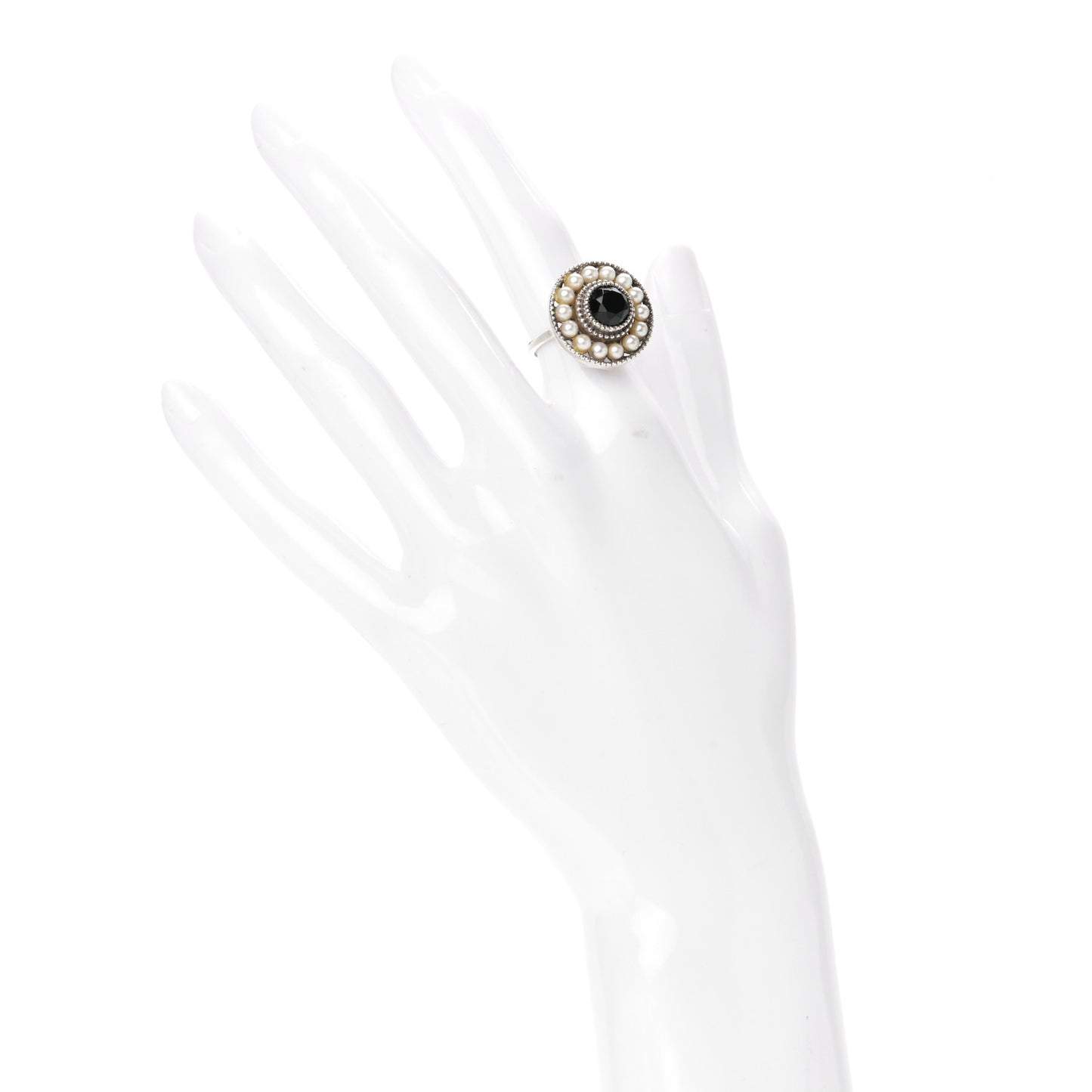 Sterling Silver Black Onyx Freshwater Pearl Ziegfeld Ring 49 4.75
