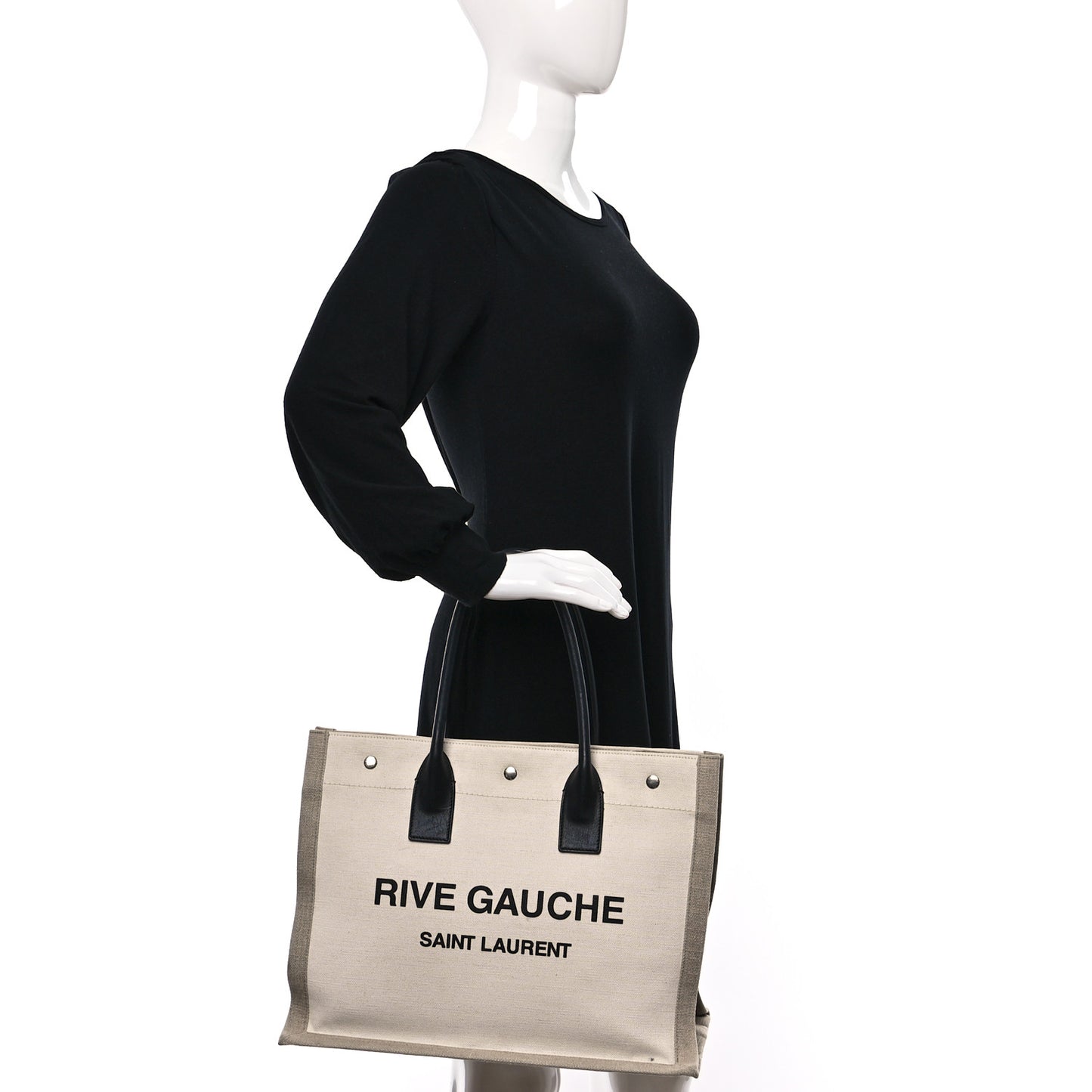 Linen Calfskin Small Rive Gauche Tote Greggio Natural