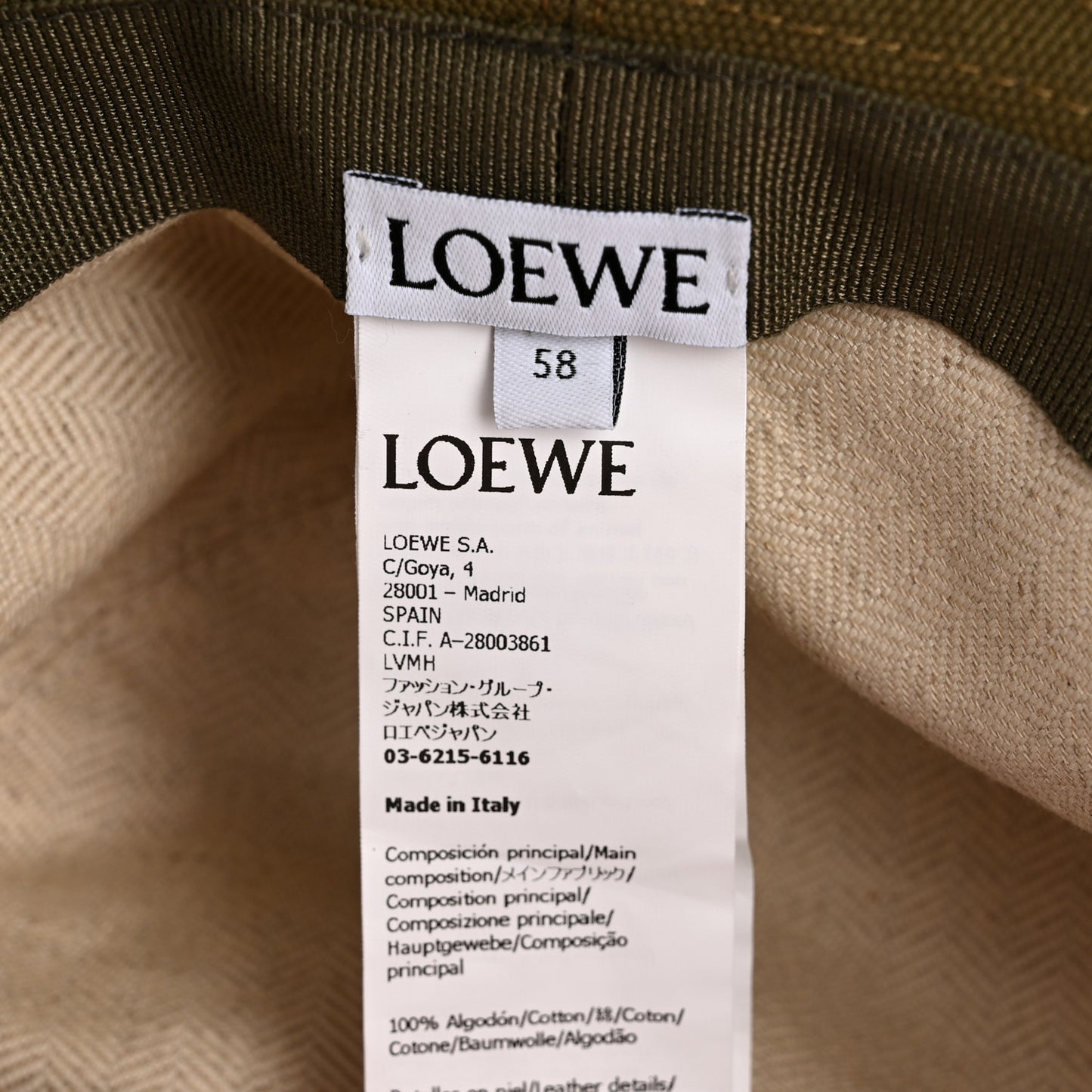 Canvas Calfskin Fisherman Bucket Hat 58 Military Green