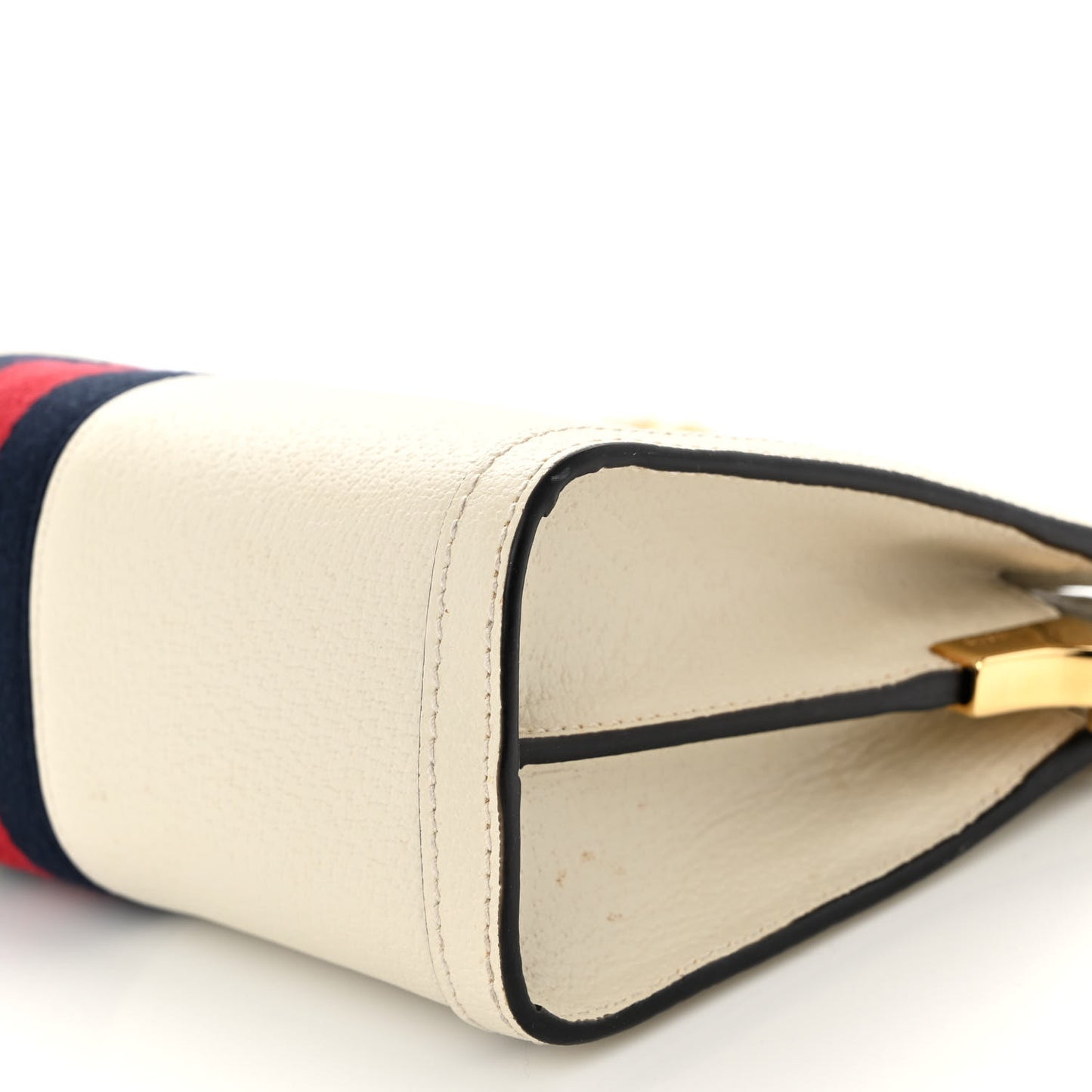 Textured Calfskin Web Small Ophidia Chain Shoulder Bag Mystic White