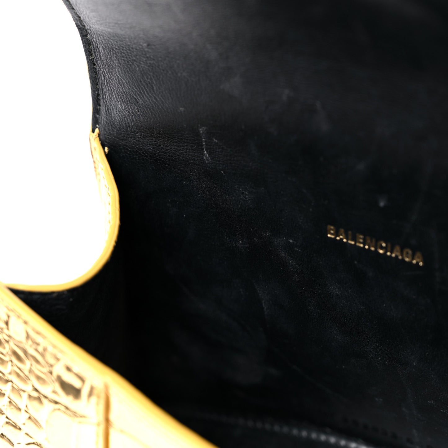 Metallic Calfskin Crocodile Embossed Hourglass Top Handle Bag XS Gold