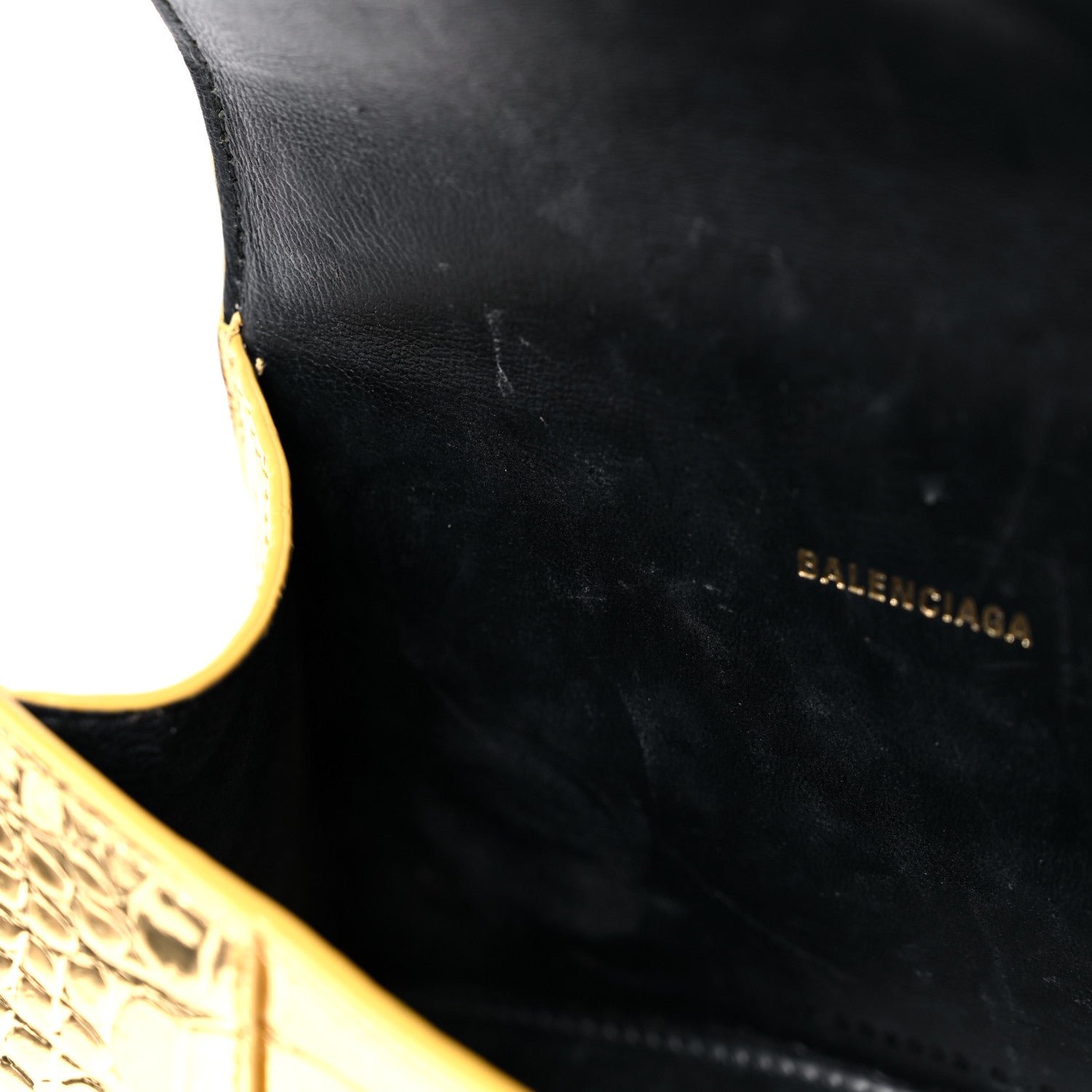Balenciaga Metallic Calfskin Crocodile Embossed Hourglass Top Handle Bag XS Gold 10 of 13