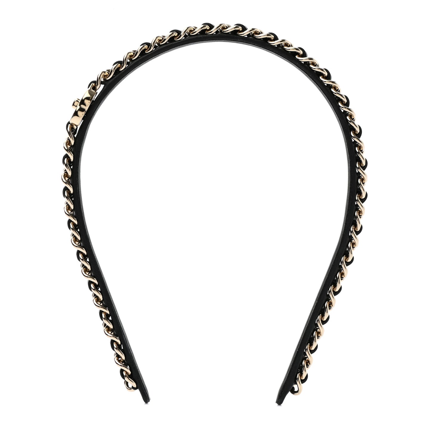 Metal Lambskin CC Turnlock Chain Headband Gold Black