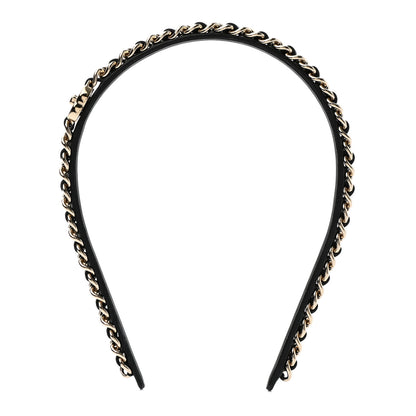 Chanel Metal Lambskin CC Turnlock Chain Headband Gold Black 1 of 4