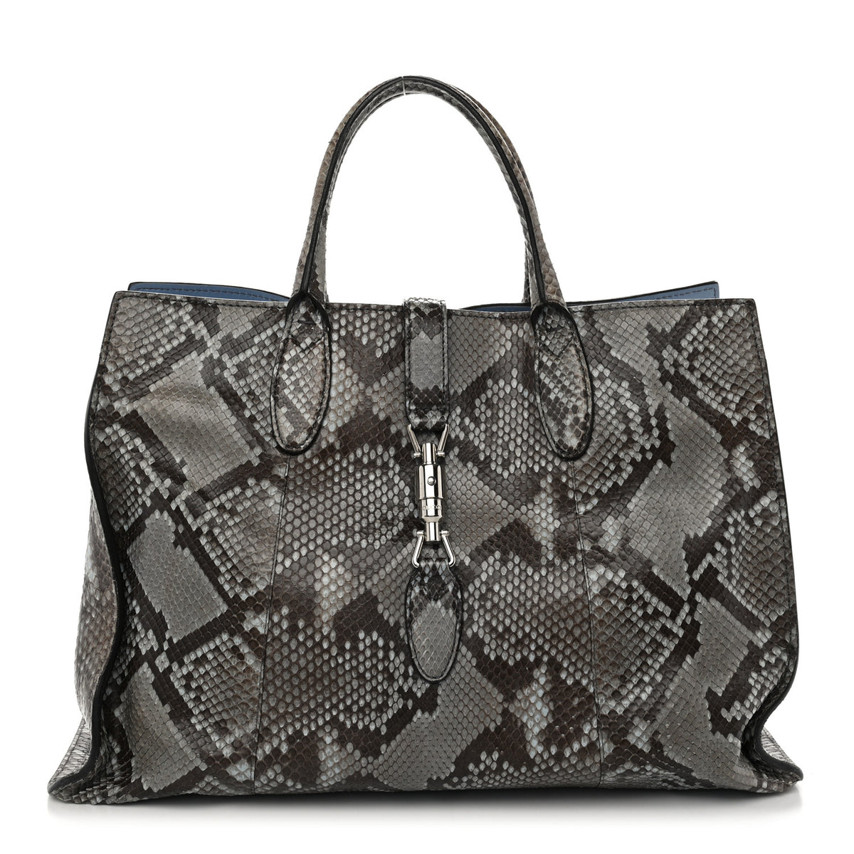 Snakeskin Medium Jackie Top Handle Bag Aquamarine