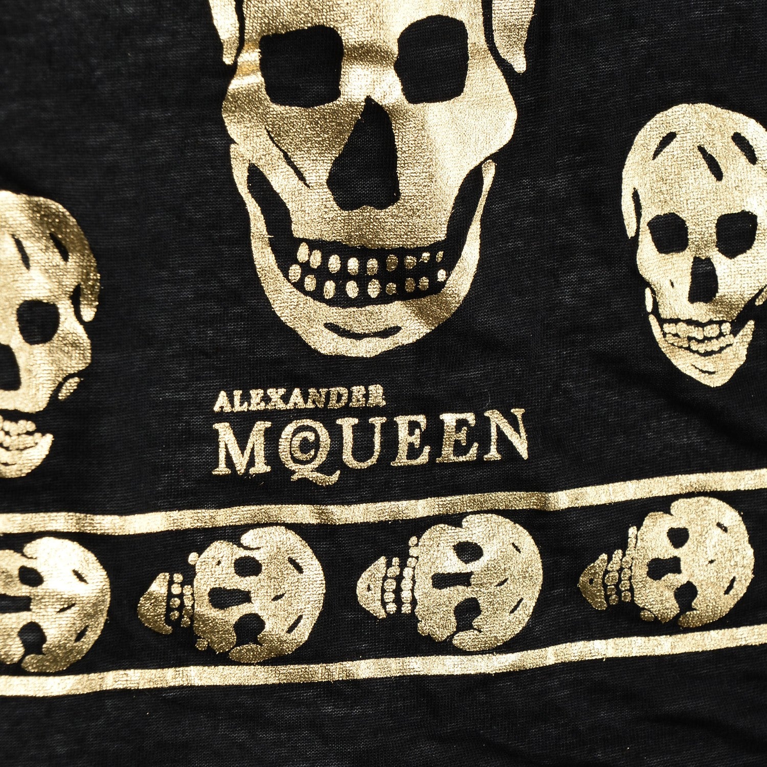 Alexander McQueen Modal Cashmere Skull Scarf Black Gold 200370