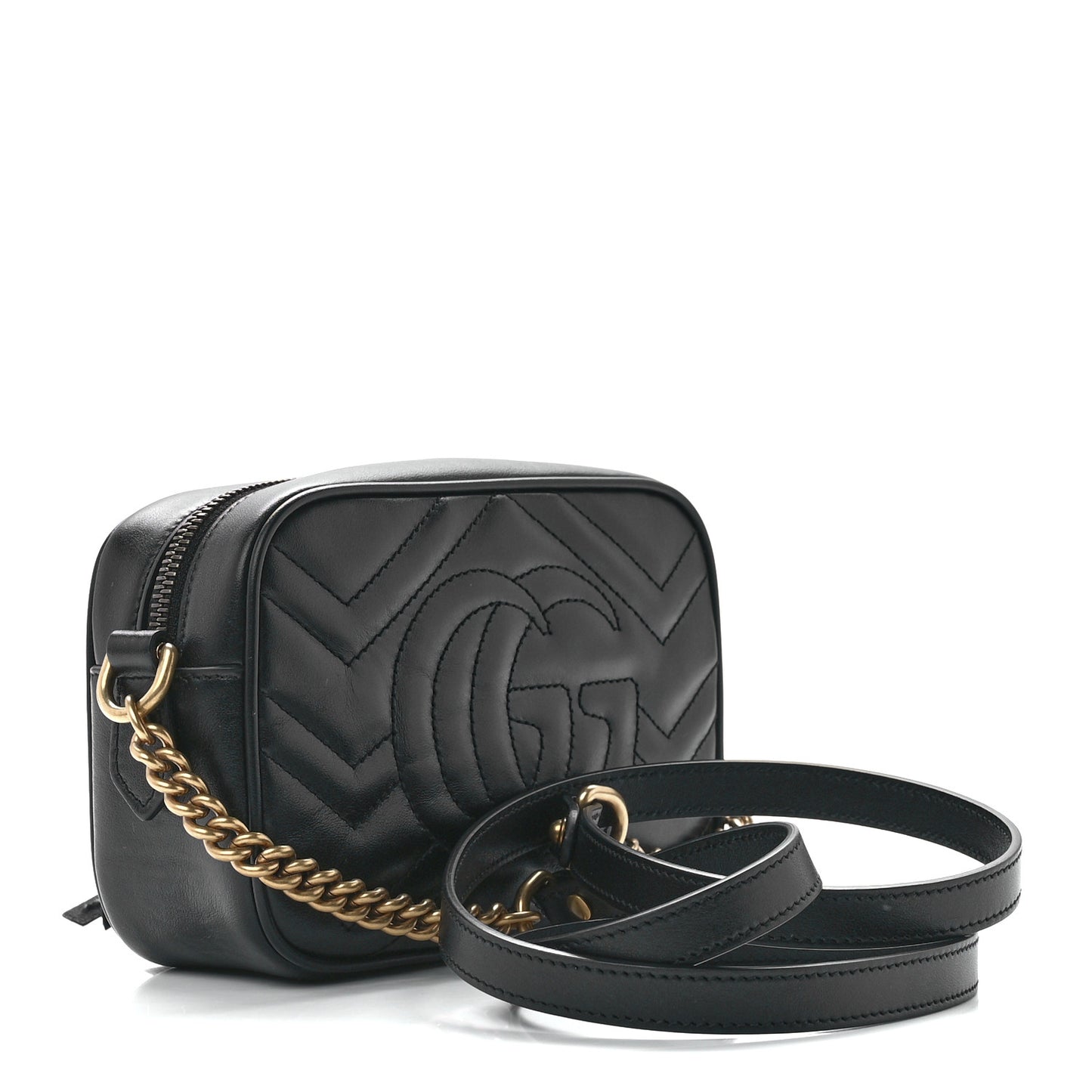Calfskin Matelasse Mini GG Marmont Chain Shoulder Bag Black