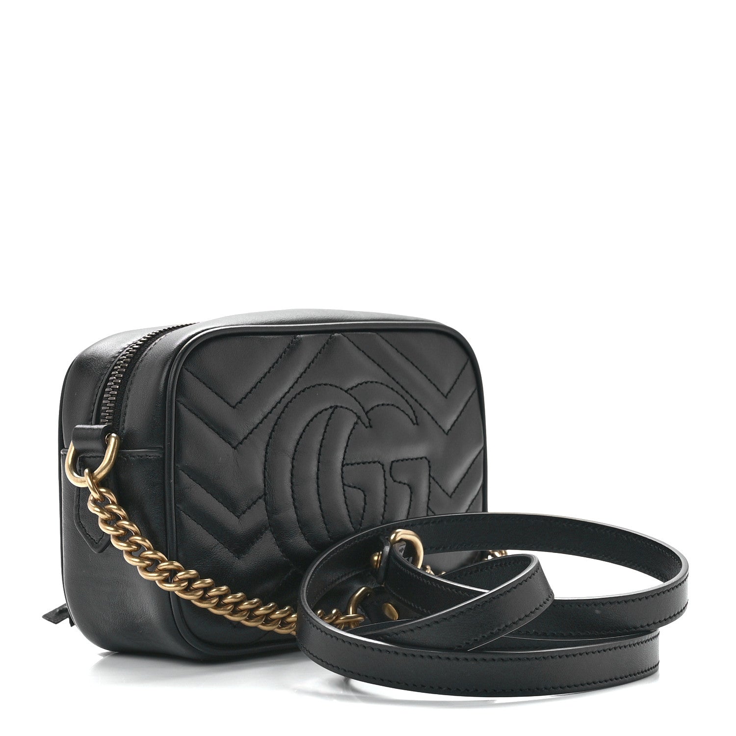 Gucci Calfskin Matelasse Mini GG Marmont Chain Shoulder Bag Black 3 of 12