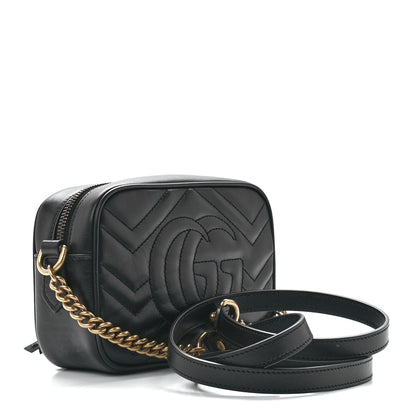 Gucci Calfskin Matelasse Mini GG Marmont Chain Shoulder Bag Black 3 of 12