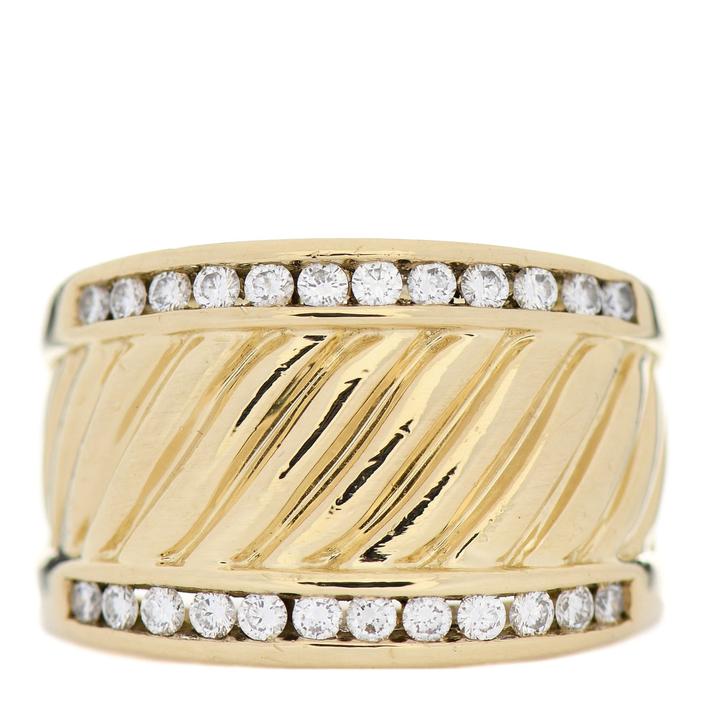 18K Yellow Gold Diamond Cable Cigar Band Ring 54 7