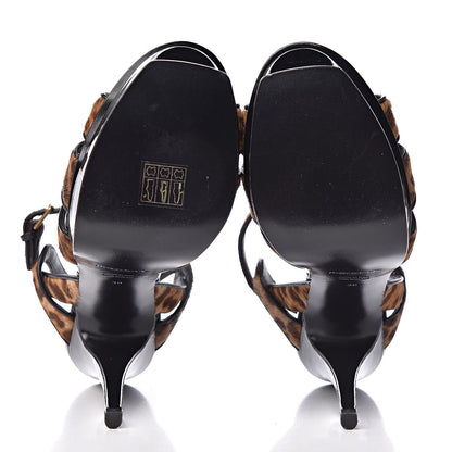 Saint Laurent Pony Hair Leopard Print Tribute 105 Platform Sandals 38 Naturale 5 of 8