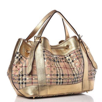 Burberry Haymarket Check Drawstring Claudia Bag Gold 3 of 17