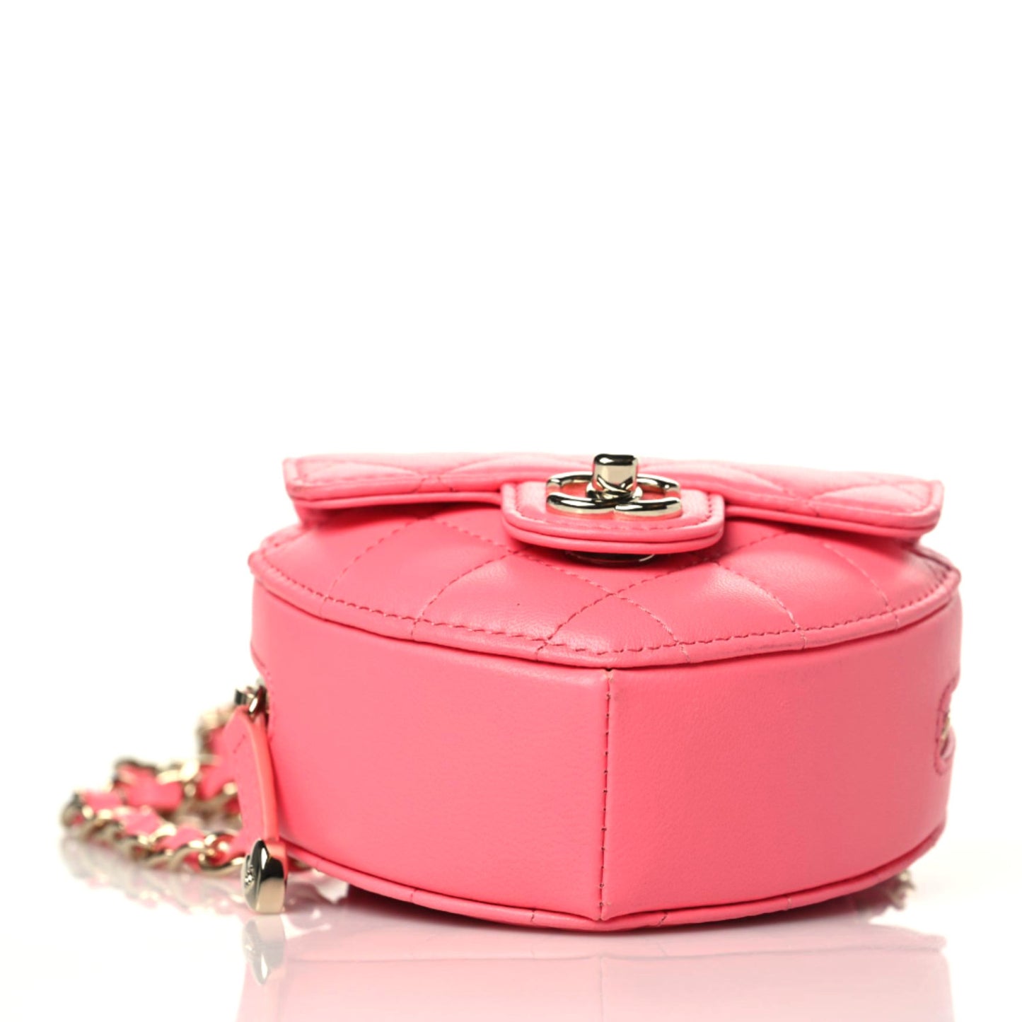Lambskin Quilted CC In Love Heart Waist Belt Bag With Chain Pink