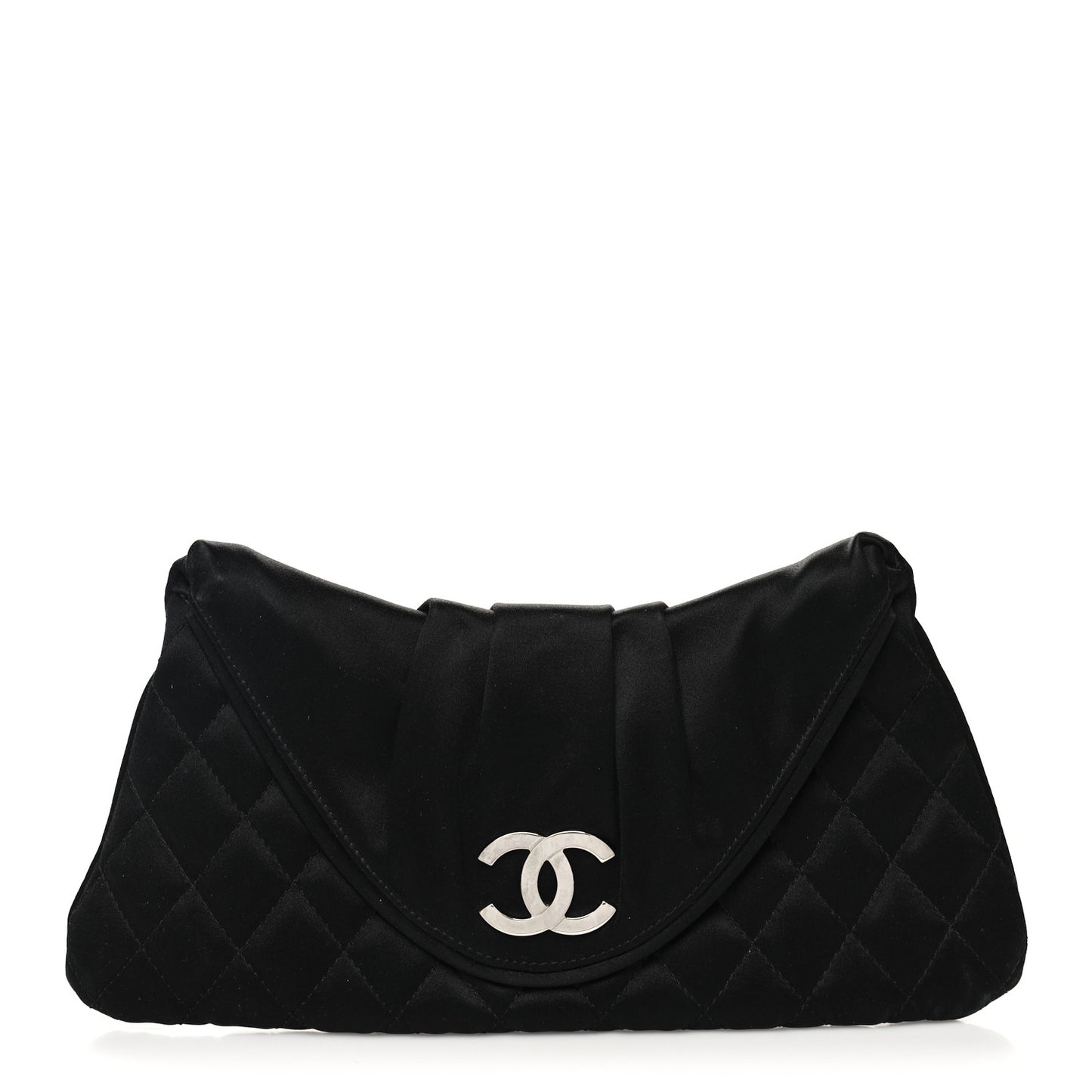 Satin Quilted Flap Clutch Black